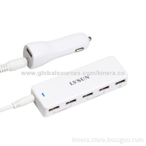 36W In-car Charger with 5 USB Output Port, Can Charge iPhone or iPad Simultaneously